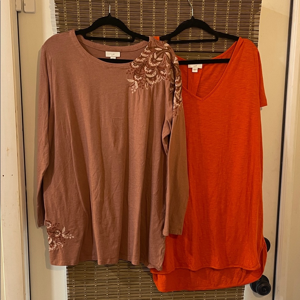Set of 2 J Jill everyday cotton Tees  V-Neck & Embroidered